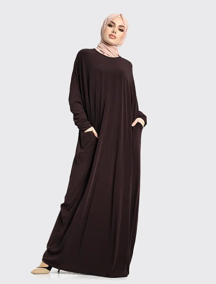 Brown Batwing Jersey Abaya