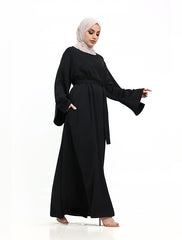 Black Split Cuff Plain Abaya