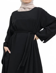 Black Split Cuff Plain Abaya