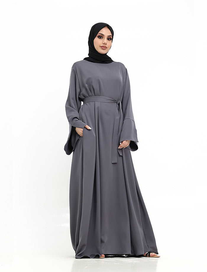 Grey Split Cuff Plain Abaya