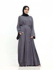 Grey Split Cuff Plain Abaya