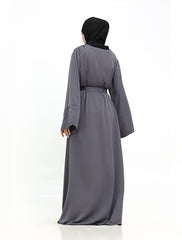 Grey Split Cuff Plain Abaya
