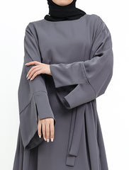 Grey Split Cuff Plain Abaya