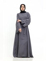 Grey Split Cuff Plain Abaya