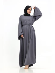 Grey Wide Sleeve Plain Abaya