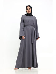 Grey Wide Sleeve Plain Abaya