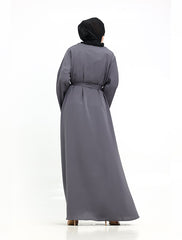 Grey Wide Sleeve Plain Abaya