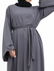 Grey Wide Sleeve Plain Abaya
