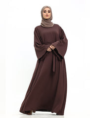 Brown Wide Sleeve Plain Abaya