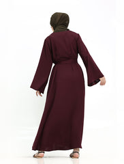 Plum Wide Sleeve Plain Abaya