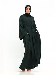 Green Wide Sleeve Plain Abaya