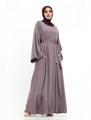 Mauve Wide Sleeve Plain Abaya