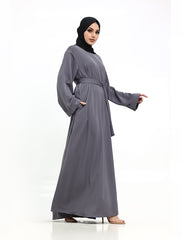 Grey Cuff Plain Abaya
