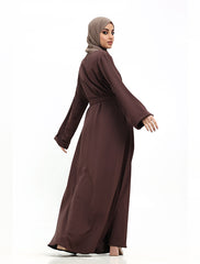 Brown Cuff Plain Abaya