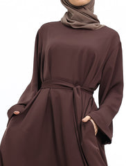 Brown Cuff Plain Abaya