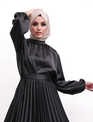 Black Satin Pleat Maxi