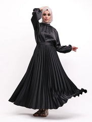 Black Satin Pleat Maxi