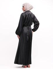 Black Satin Pleat Maxi