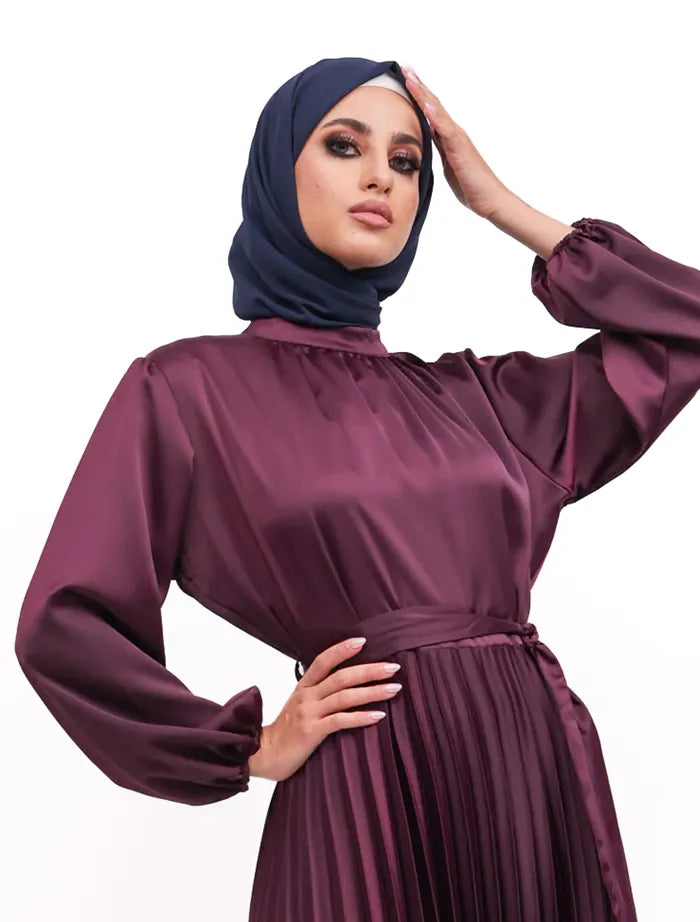 Plum Satin Pleat Maxi
