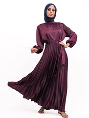 Plum Satin Pleat Maxi