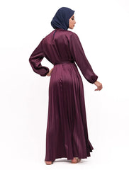 Plum Satin Pleat Maxi