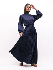 Navy Satin Pleat Maxi