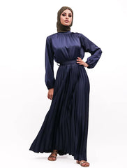 Navy Satin Pleat Maxi
