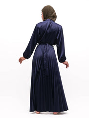 Navy Satin Pleat Maxi