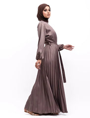 Mocha Satin Pleat Maxi
