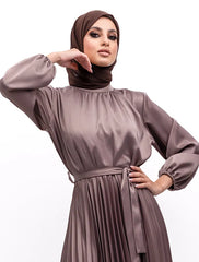 Mocha Satin Pleat Maxi