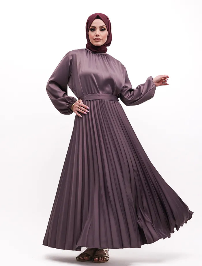 Mauve Satin Pleat Maxi