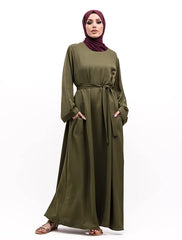 Olive Cuff Plain Abaya