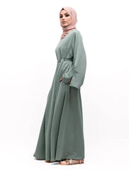 Mint Split Cuff Plain Abaya
