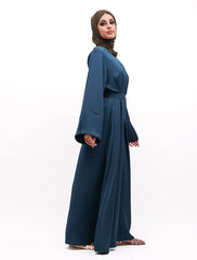 Petrol Blue Split Cuff Plain Abaya