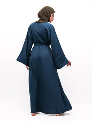 Petrol Blue Split Cuff Plain Abaya