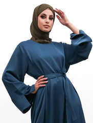 Petrol Blue Split Cuff Plain Abaya
