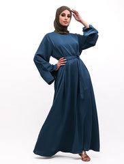 Petrol Blue Split Cuff Plain Abaya