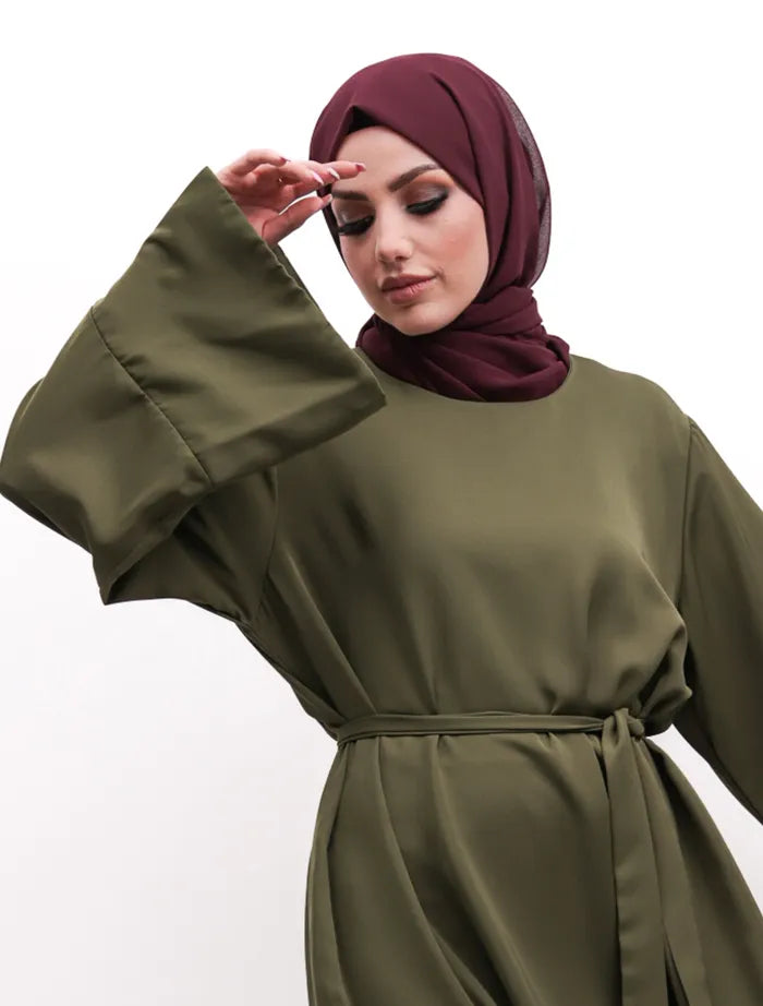 Khaki Split Cuff Plain Abaya