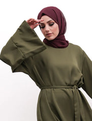 Khaki Split Cuff Plain Abaya