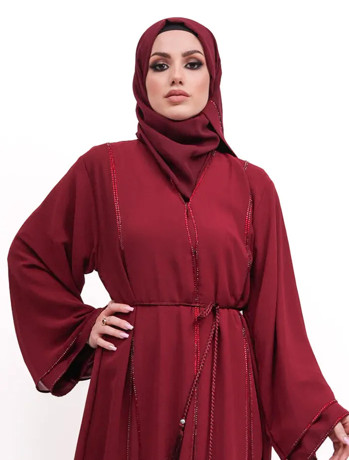 Maroon Badia Chiffon Abaya