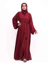 Maroon Badia Chiffon Abaya