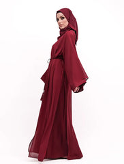 Maroon Badia Chiffon Abaya