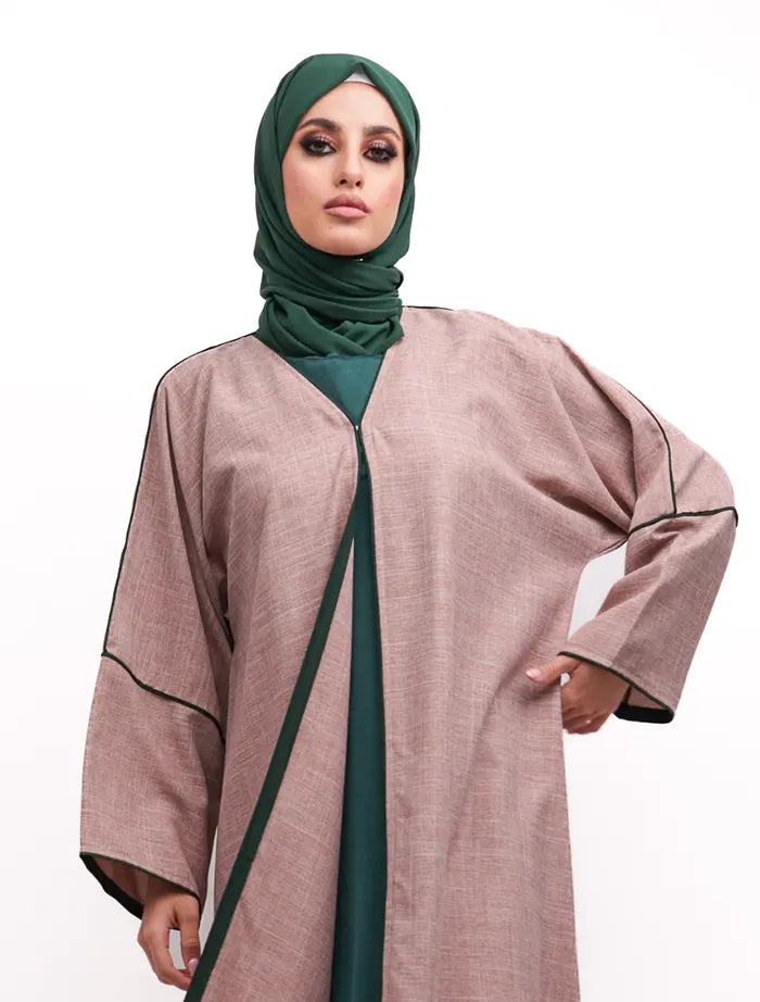 Coral Green Linen Elegant Abaya
